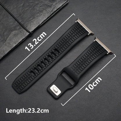 Soft Silicone Sport Band for Samsung Galaxy Watch Ultra & 8, black strap with measurements 13.2cm and 10cm, designed for comfort.