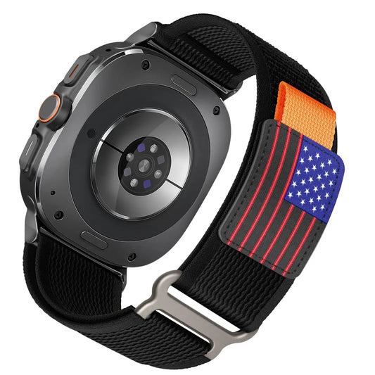 Travel Loop for Samsung Galaxy Watch Ultra featuring American flag pattern and secure one click attachment.