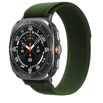 Soft Stretchy Nylon Trail Bands for Galaxy Watch Ultra in stylish green design.