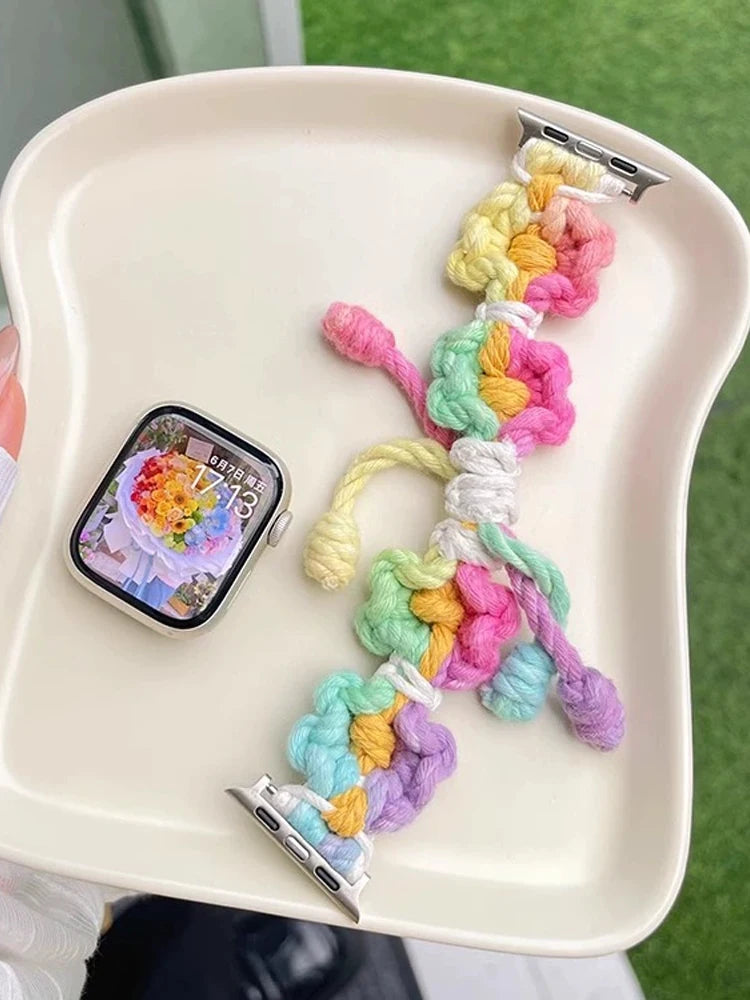 Braided Floral Apple Watch Band – Cute Rainbow Nylon Strap