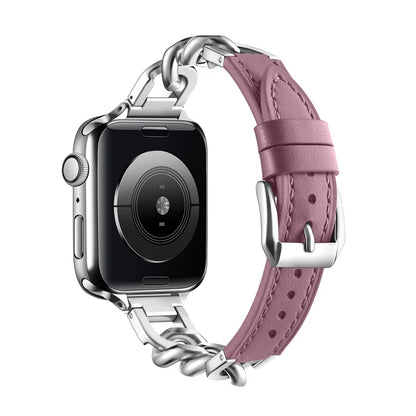 Luxury Leather & Steel Chain Band for Apple Watch 38–49mm