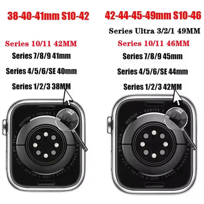 Comparison of watch case sizes with measurements labeled on a white background