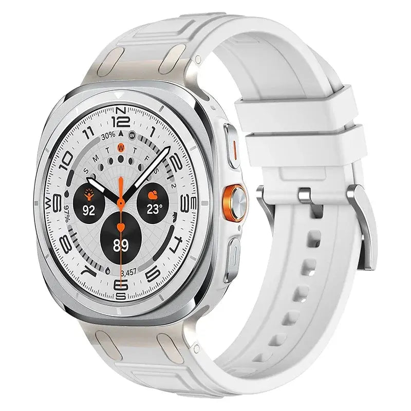 Rocky silicon sports band for Galaxy Watch Ultra, showcasing rugged design and secure fit, ideal for workouts and adventures.