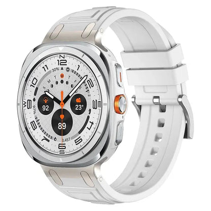 Rocky silicon sports band for Galaxy Watch Ultra, showcasing rugged design and secure fit, ideal for workouts and adventures.