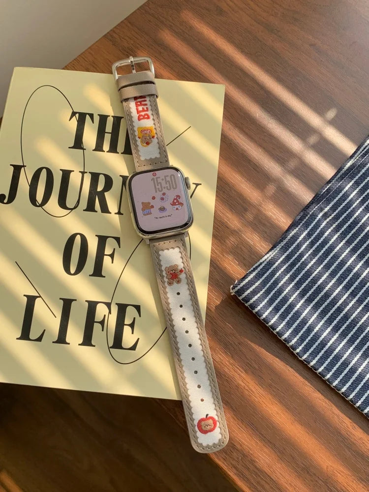 Cute Bear Leather Apple Watch Band for Women (38–49mm)