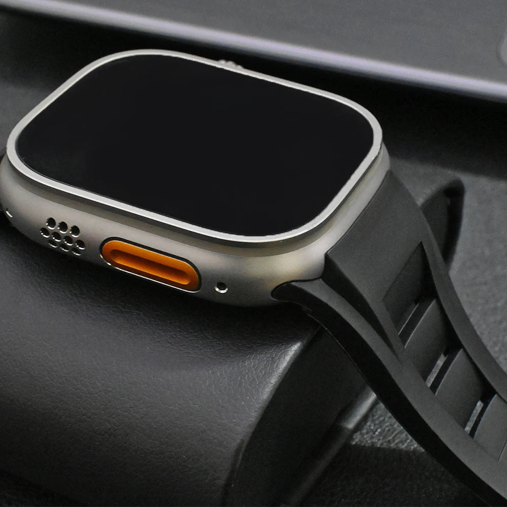 Silicon Sports Band for Apple Watch Ultra & Series (44–49mm) on a smartwatch for a sleek look.