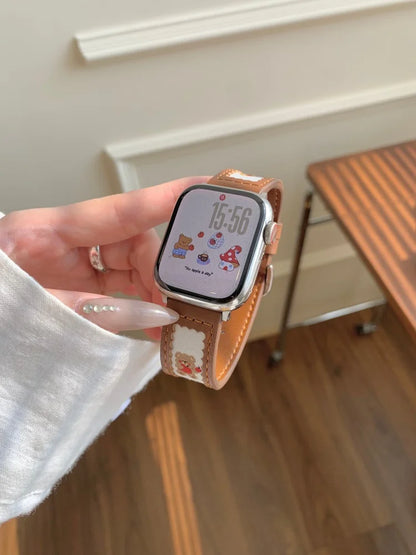 Cute Bear Leather Apple Watch Band for Women (38–49mm)