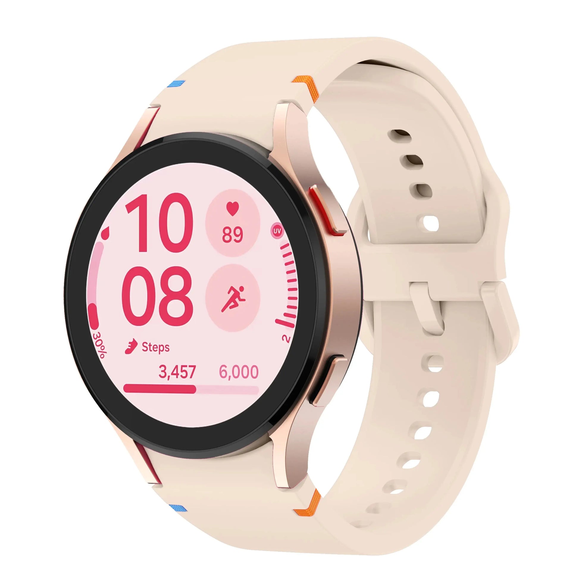 Sporty Silicon Bands for Samsung Galaxy Watch in a stylish light color with fitness tracking display.