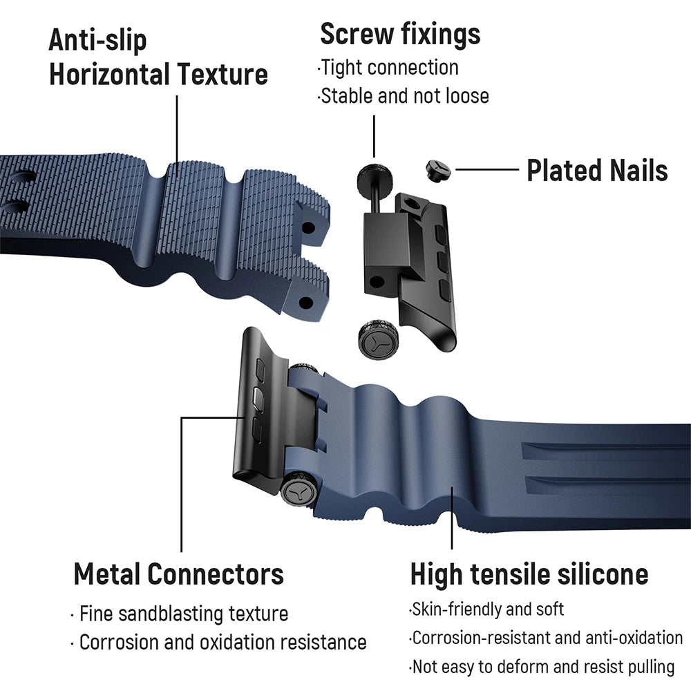 Rubber Sports Bracelet for Apple Watch Ultra 3 / Series 11 / 10 / 9 / 8 / SE.