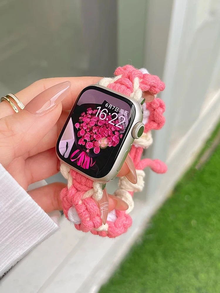 Braided Floral Apple Watch Band – Cute Rainbow Nylon Strap
