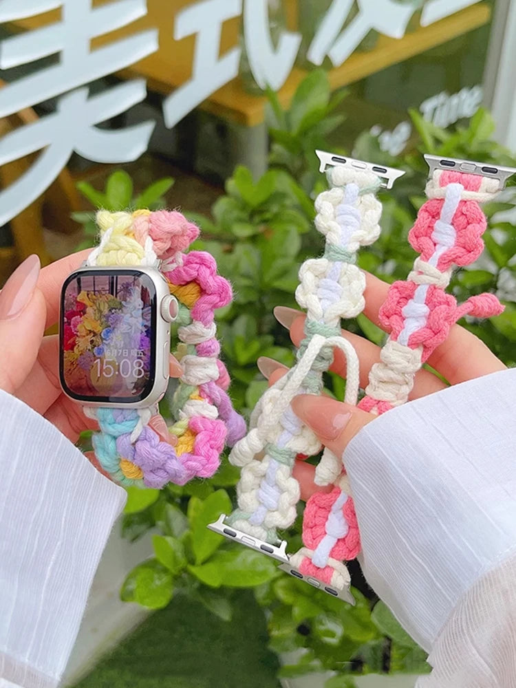 Braided Floral Apple Watch Band – Cute Rainbow Nylon Strap