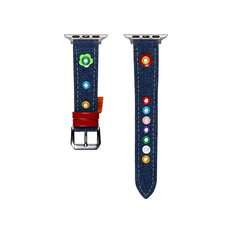 Cute Denim & Leather Apple Watch Band for Women (38–49mm)