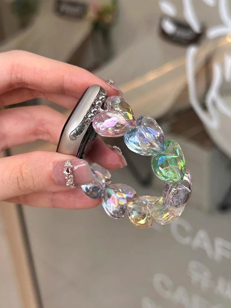 Love Band for Apple Watch – Laser Acrylic Bracelet Strap for Women with iridescent heart-shaped beads