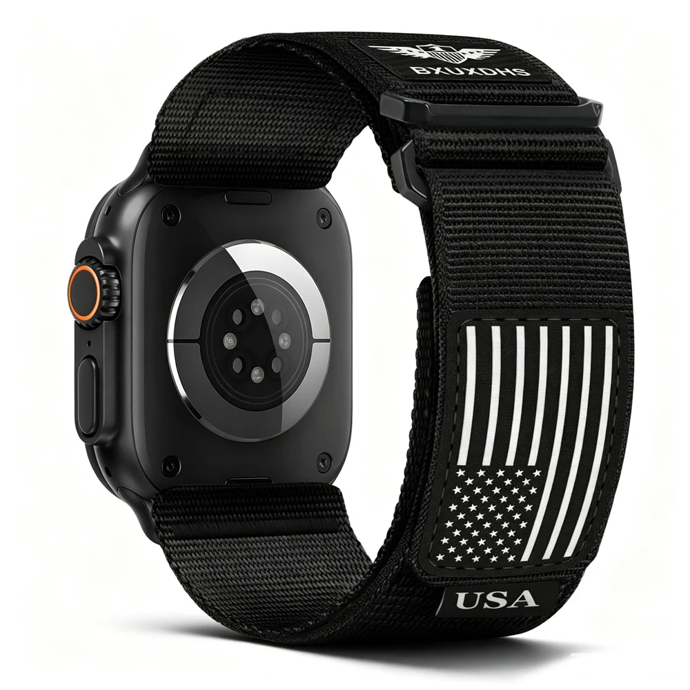 James Rugged Nylon Apple Watch Ultra Band 49mm USA Flag Strap