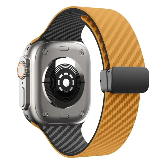 Silicon Magnetic Clasp Bands in vibrant orange and black for Apple Watch, combining style and functionality.