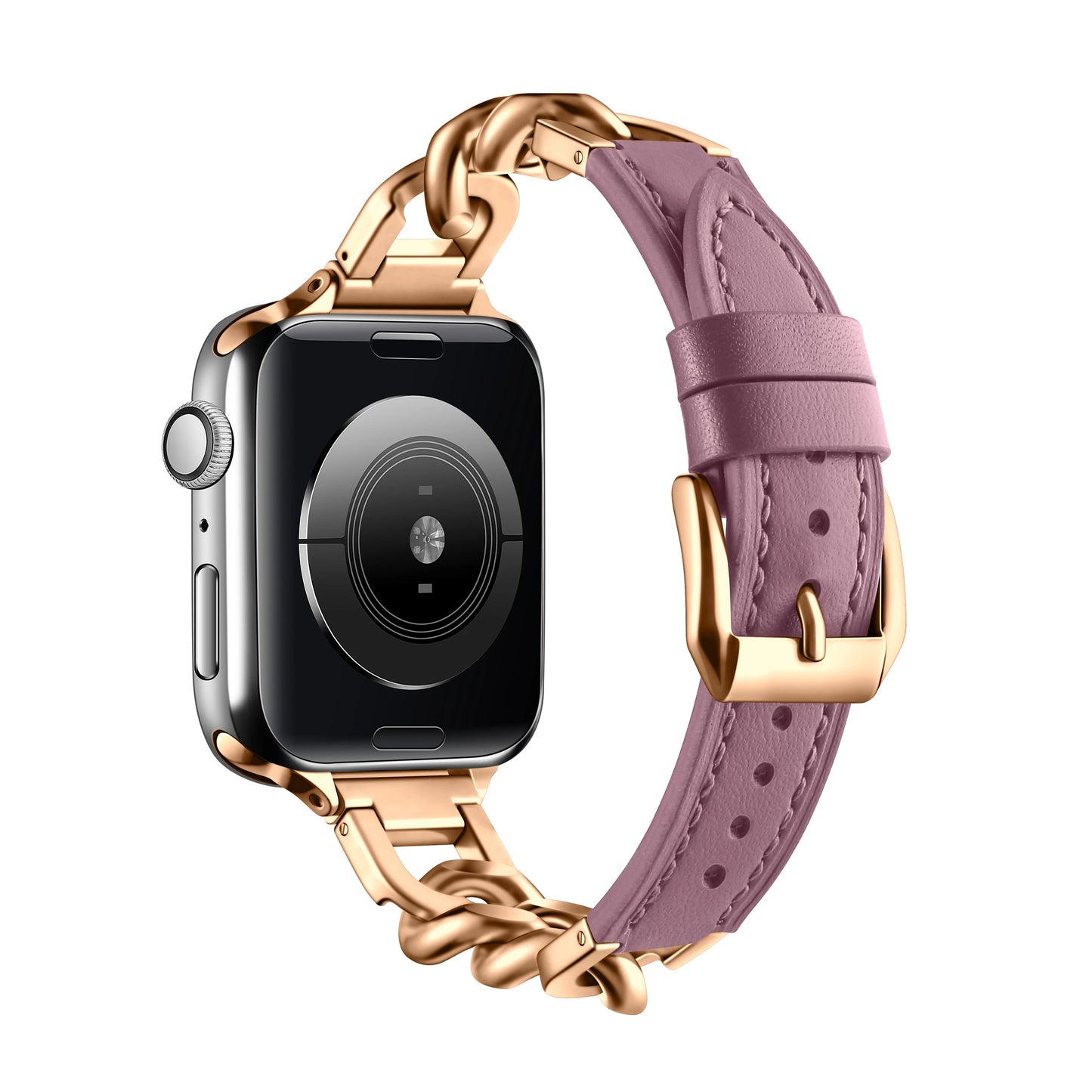 Luxury Leather & Steel Chain Band for Apple Watch 38–49mm