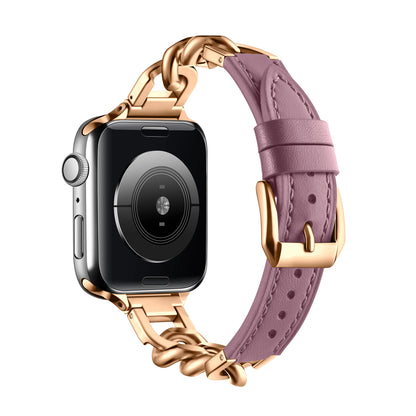 Luxury Leather & Steel Chain Band for Apple Watch 38–49mm