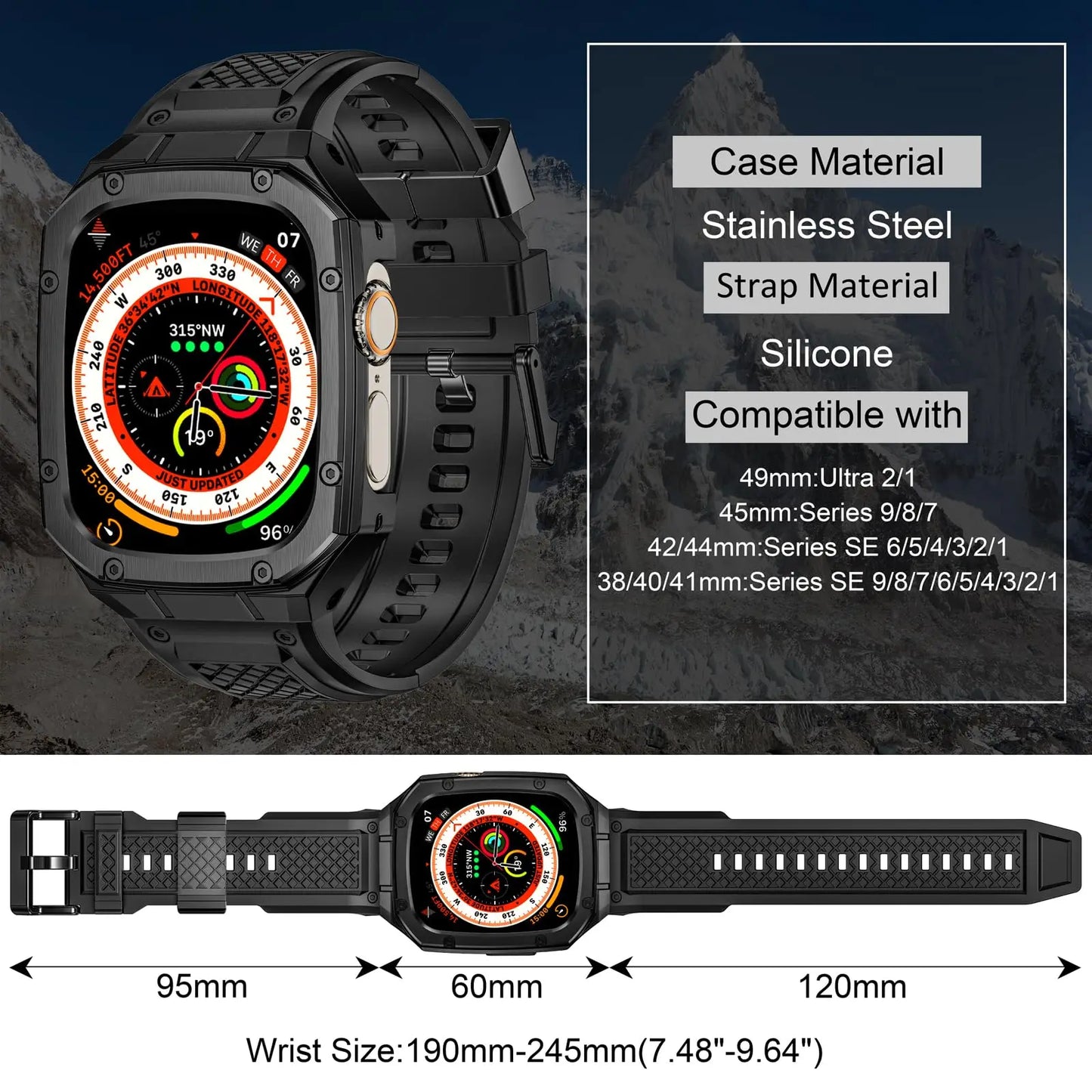 Luxury Metal Case & Silicone Band for Apple Watch Ultra & Series