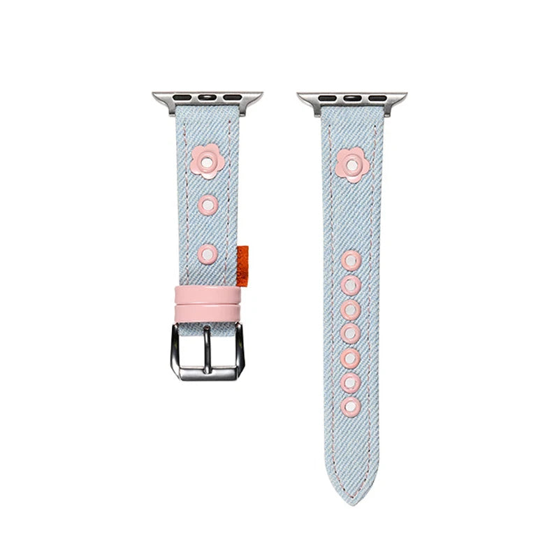 Cute Denim & Leather Apple Watch Band for Women (38–49mm)