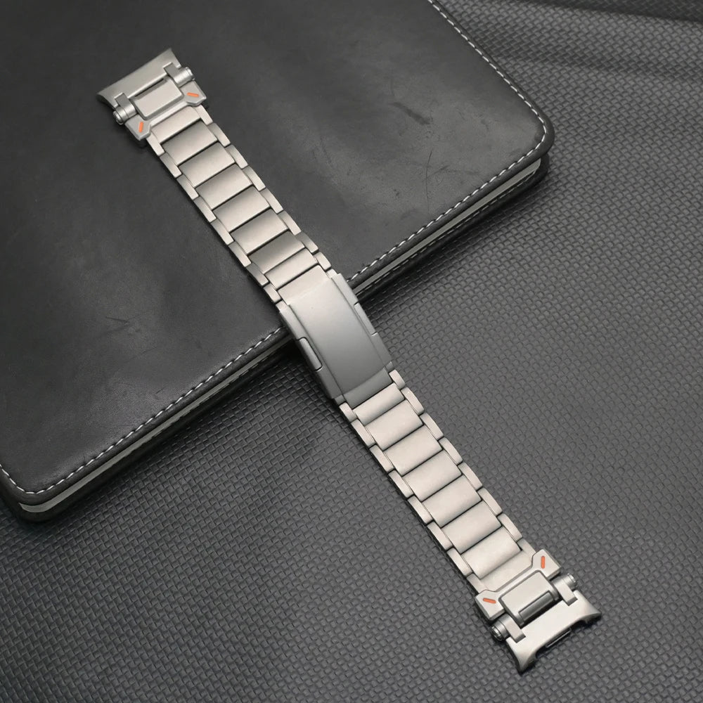 No Gaps Titanium Band for Samsung Galaxy Watch Ultra 47mm on a sleek black surface.