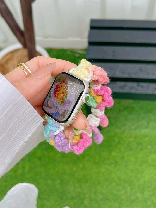Braided Floral Apple Watch Band – Cute Rainbow Nylon Strap