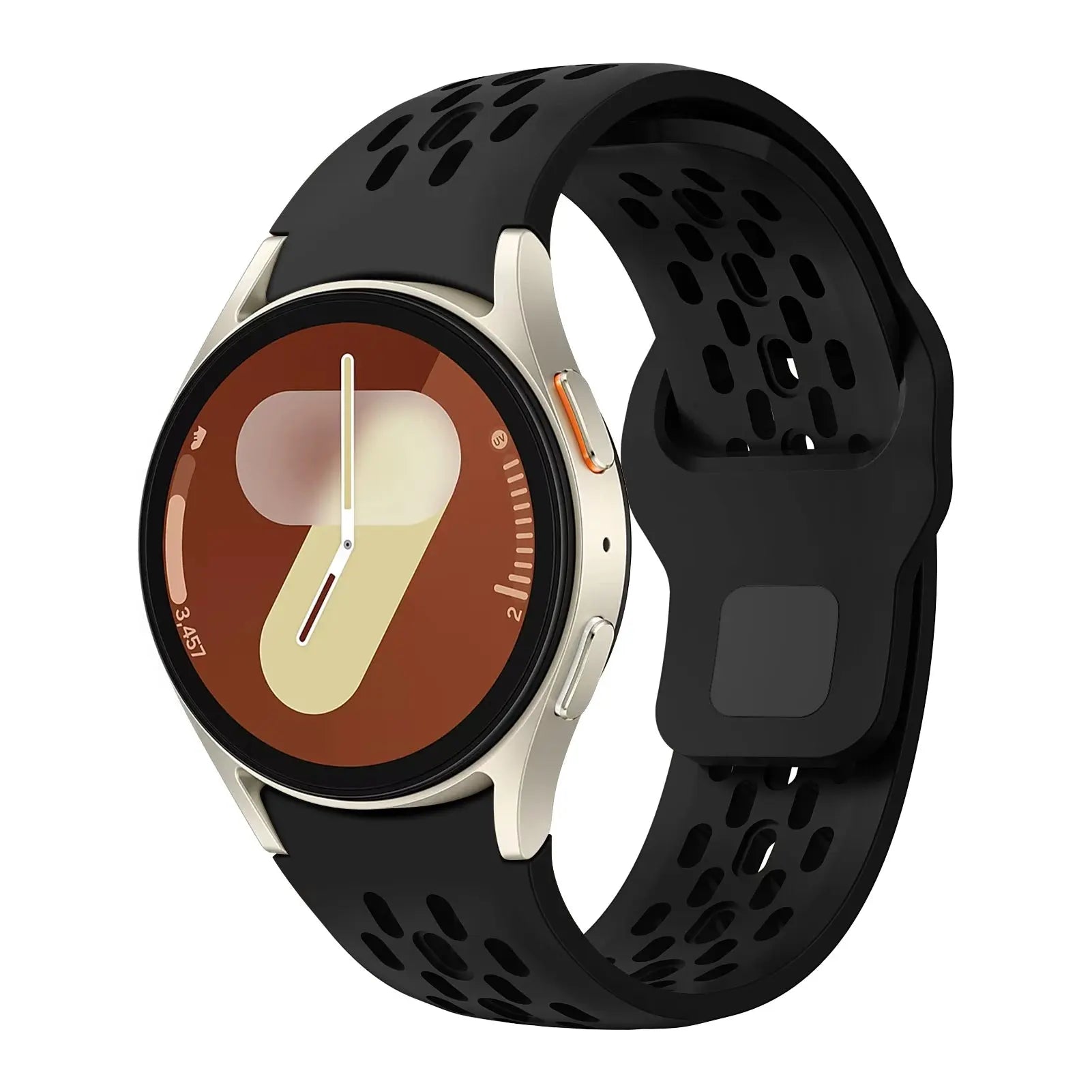 Sport Silicone Breathable Bands on Samsung Galaxy Watch, featuring a breathable design and secure buckle for comfort.