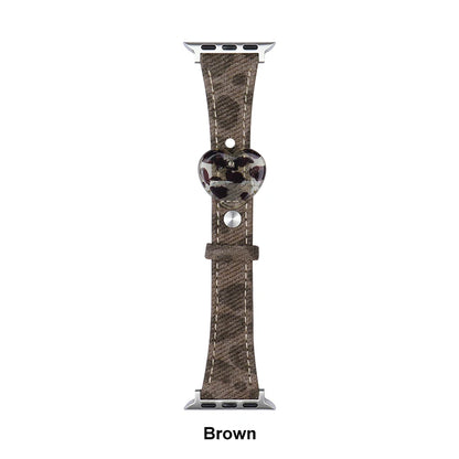 Retro Leopard Leather Heart Band for Apple Watch 38-49mm Series