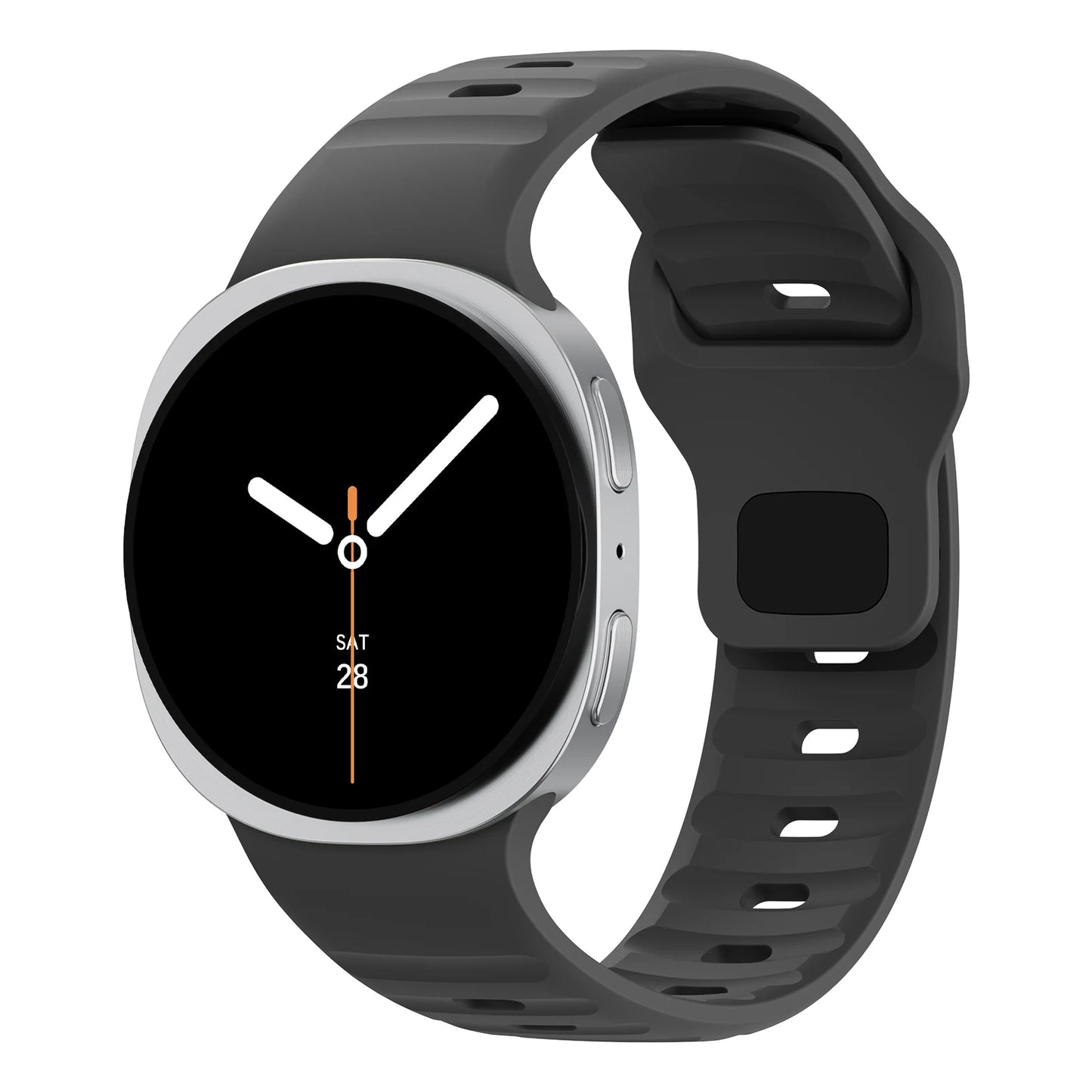 Rugged Silicone Sport Band for Samsung Galaxy Watch (40–47mm) in black, ideal for workouts and outdoor adventures.