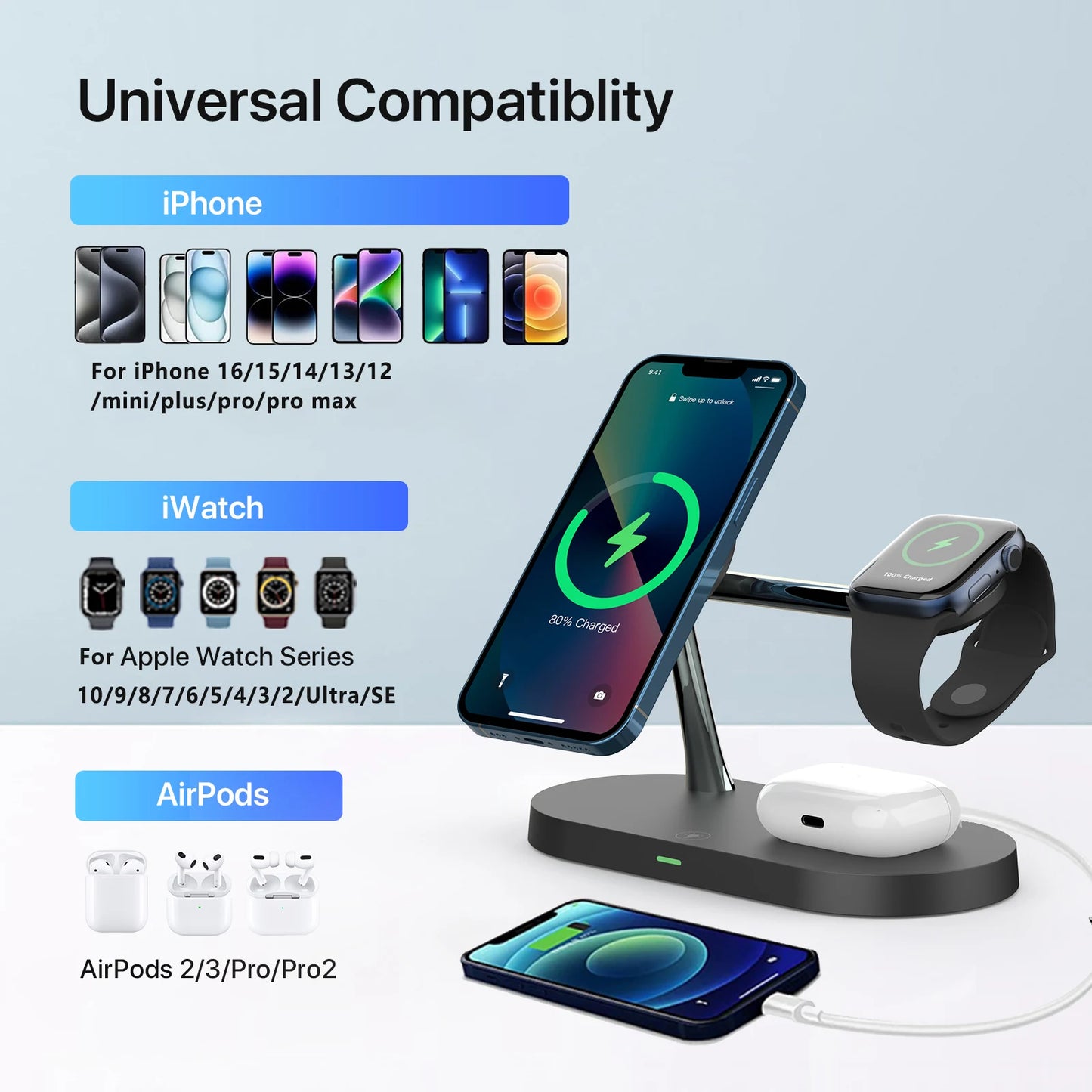 3 in 1 Wireless Charger Stand for iPhone & Apple Watch