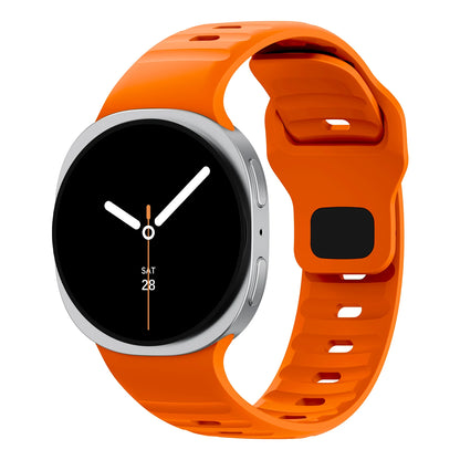 Rugged Silicone Sport Band for Samsung Galaxy Watch (40–47mm) displayed on an orange smartwatch.