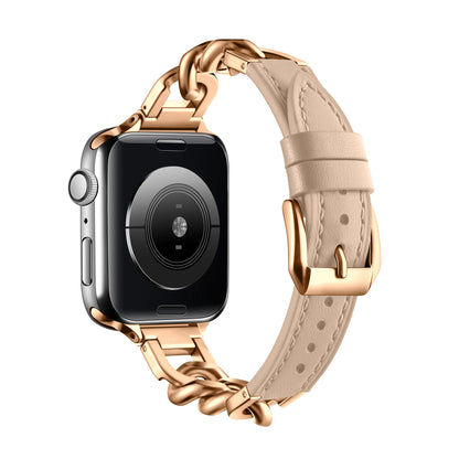 Luxury Leather & Steel Chain Band for Apple Watch 38–49mm