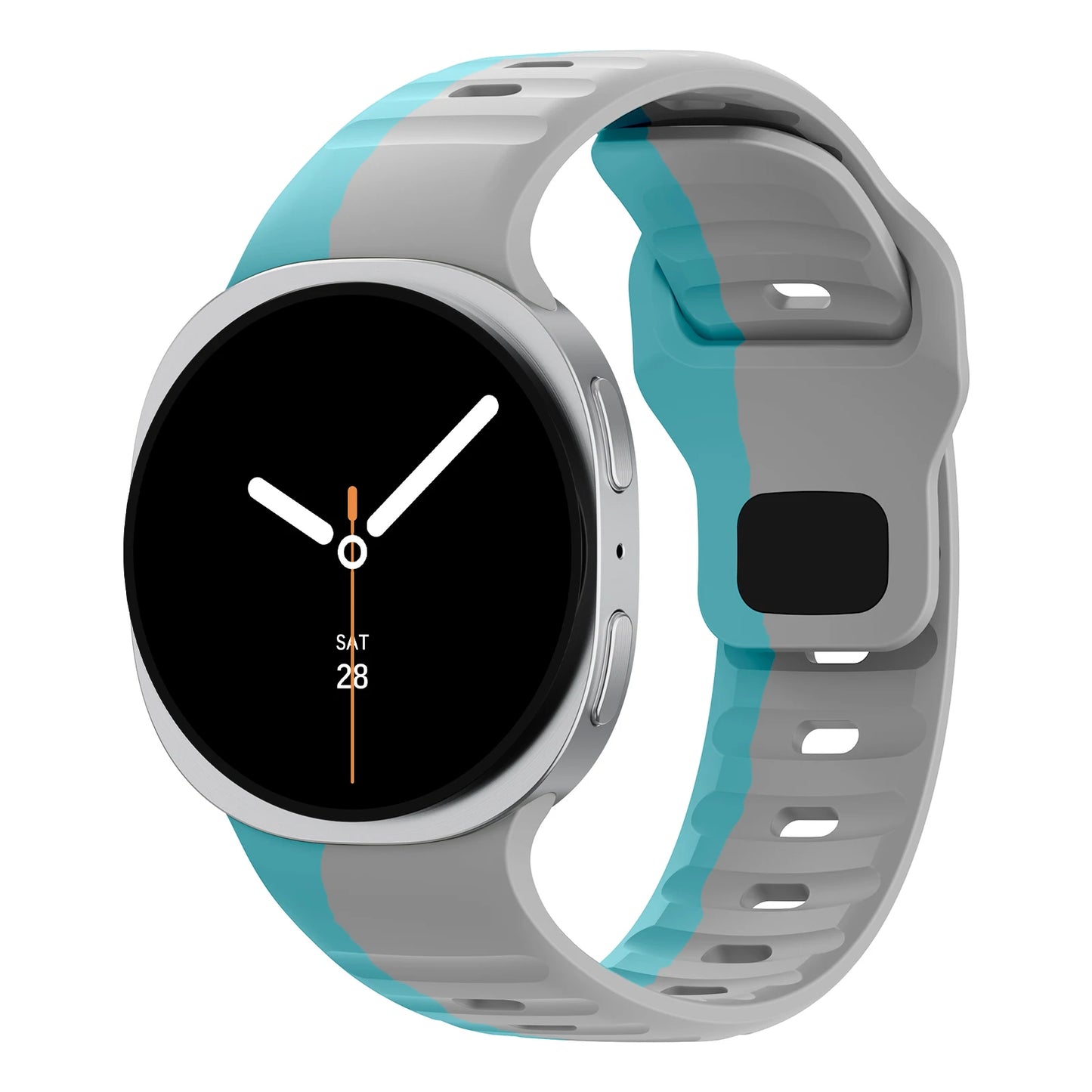 Rugged Silicone Sport Band for Samsung Galaxy Watch (40–47mm) in gray and blue colors, showing durability and comfort.