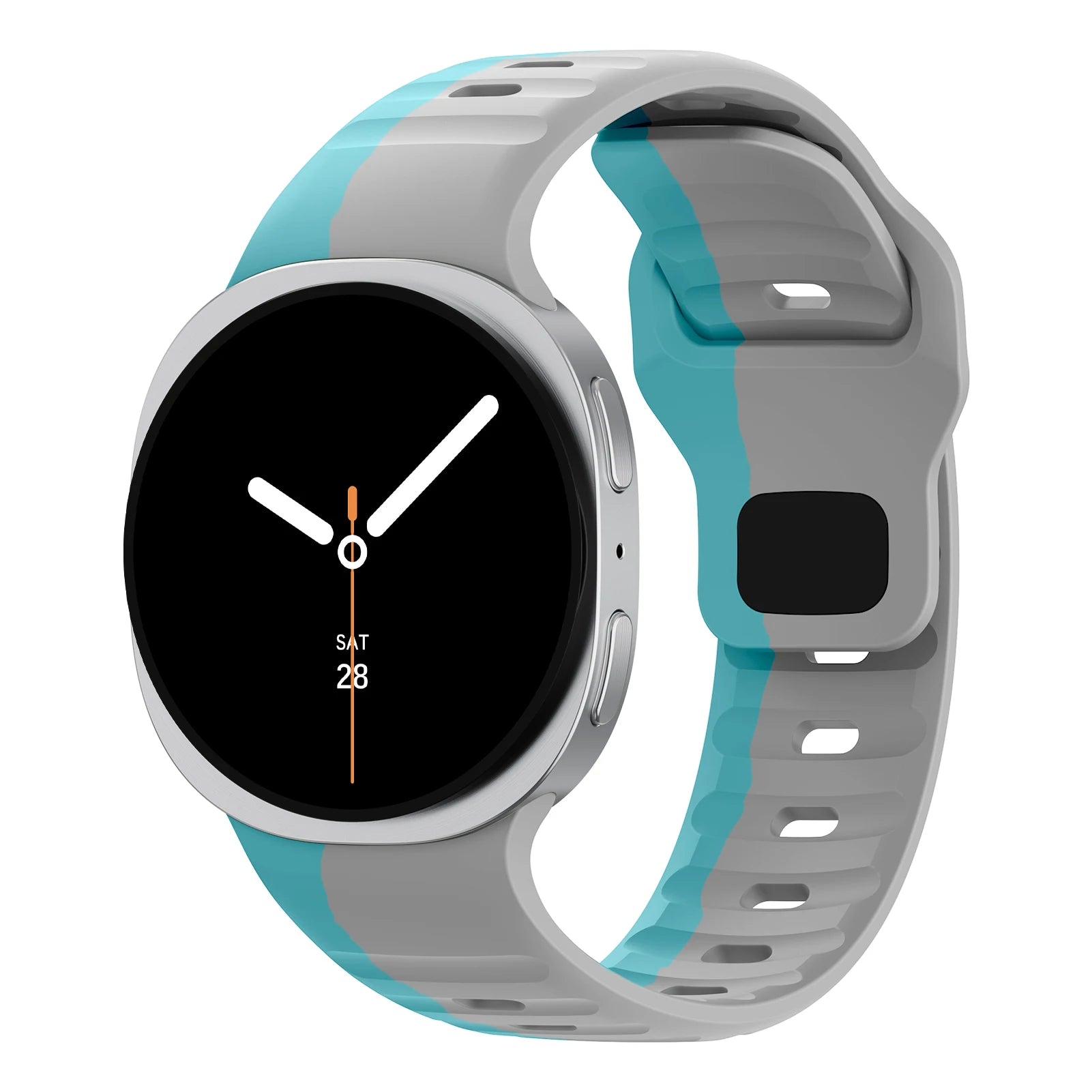 Rugged Silicone Sport Band for Samsung Galaxy Watch (40–47mm) in gray and blue colors, showing durability and comfort.