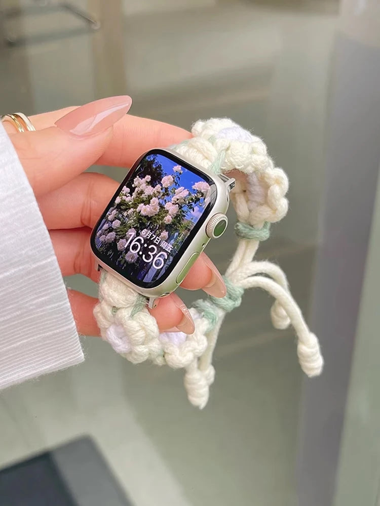 Braided Floral Apple Watch Band – Cute Rainbow Nylon Strap