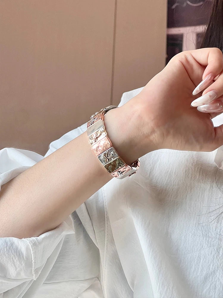 Retro Elastic Apple Watch Band – Vintage Metal Bracelet