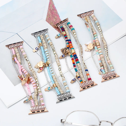Beaded Apple Watch Band with Charms – Boho Bracelet Strap