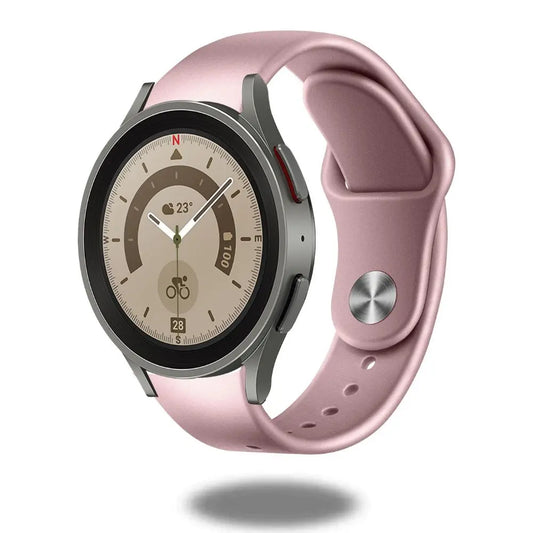 Silicon Active Bands on a smartwatch, showcasing comfort, style, and a sleek pink design for active users.