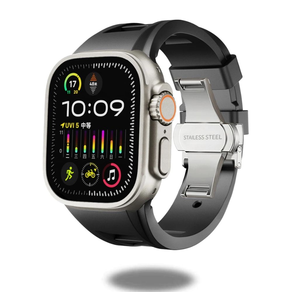 Silicon Sports Band for Apple Watch Ultra & Series (44–49mm) on Apple Watch, featuring a sleek design and secure fit.