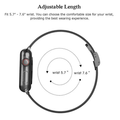 Adjustable Milanese Loop wristband fits 5.7" - 7.6" for a secure and comfortable professional look.