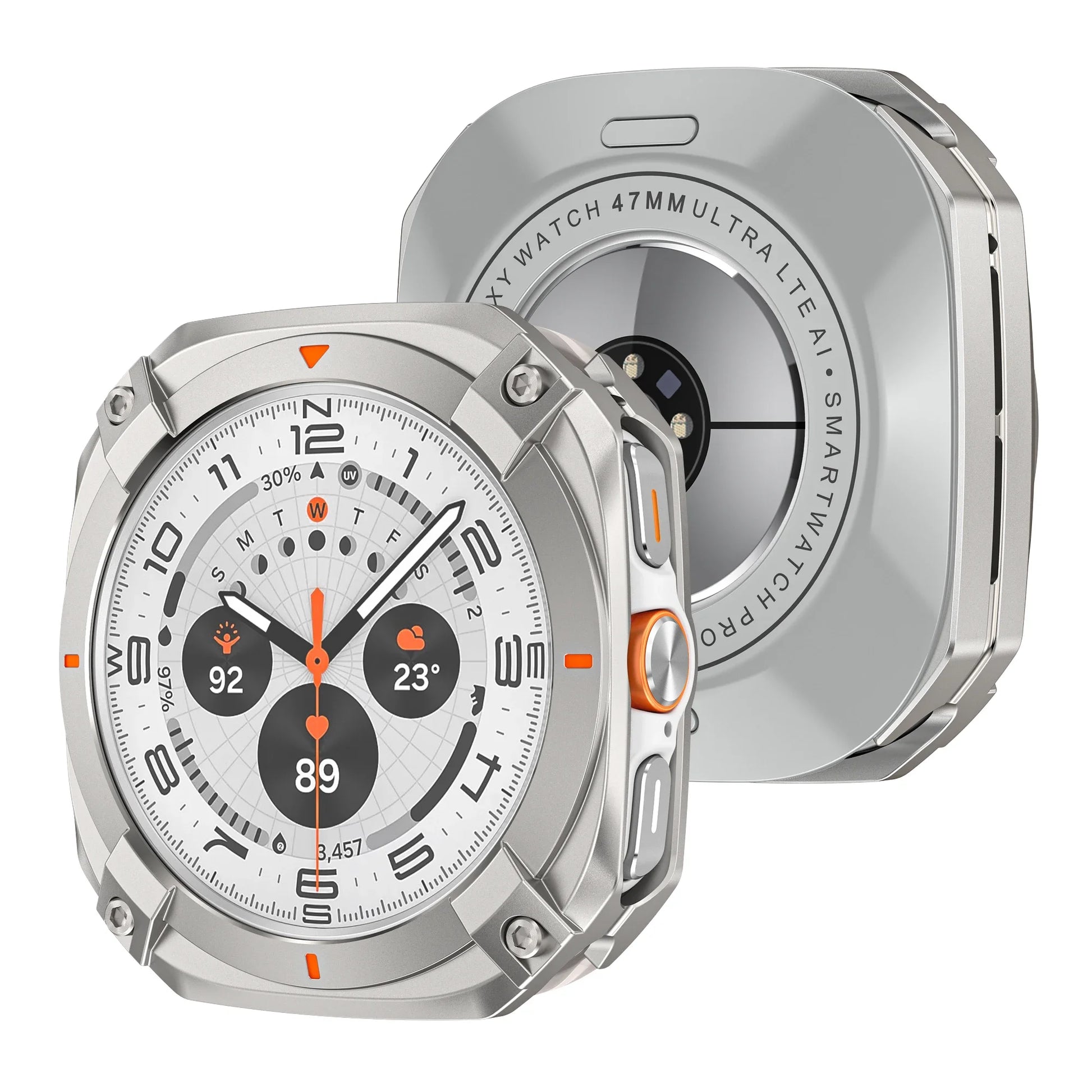 Aluminum Alloy Protective Case for Samsung Galaxy Ultra 47mm showcasing durable design and perfect fit for a smartwatch.