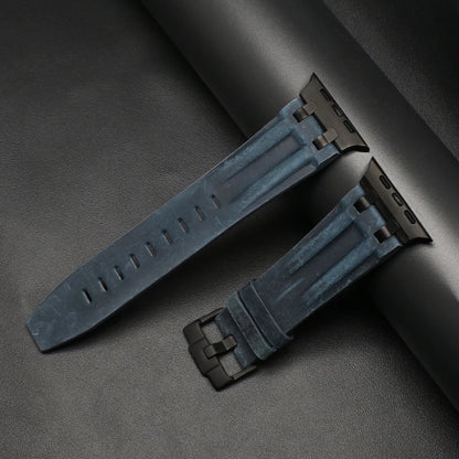 Apple Watch Ultra 3 leather band in dark blue color, perfect business strap for men, 49mm 46mm 45mm 44mm sizes.