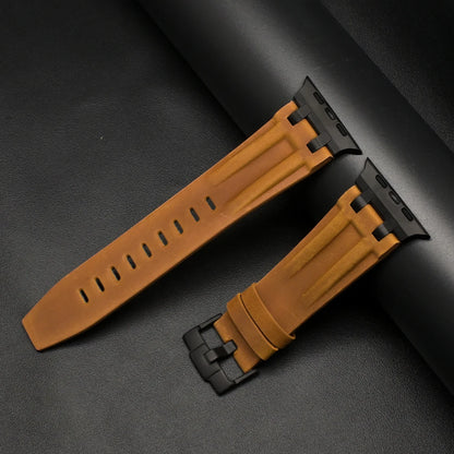 Apple Watch Ultra 3 leather band in brown leather, perfect business strap for men, compatible with 49mm, 46mm, 45mm, 44mm watches.