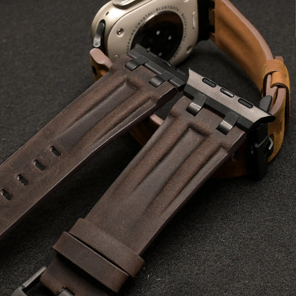 Apple Watch Ultra 3 Leather Bands in brown, featuring durable design and stylish clasp for business wear.