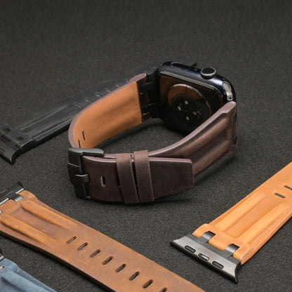 Apple Watch Ultra 3 Leather Bands displayed with various strap colors, showcasing the stylish business strap for men.