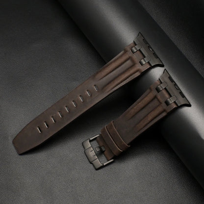 Apple Watch Ultra 3 leather band, premium leather strap for men, rugged and refined design, fits 49mm 46mm 45mm 44mm watches.