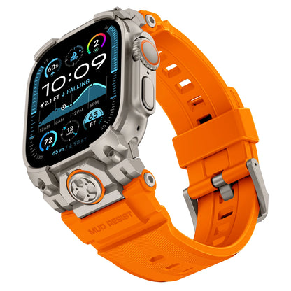 Apple Watch Ultra 3 Rubber Band for Men – Titanium Sport Strap in vibrant orange color with rugged design and sporty look.
