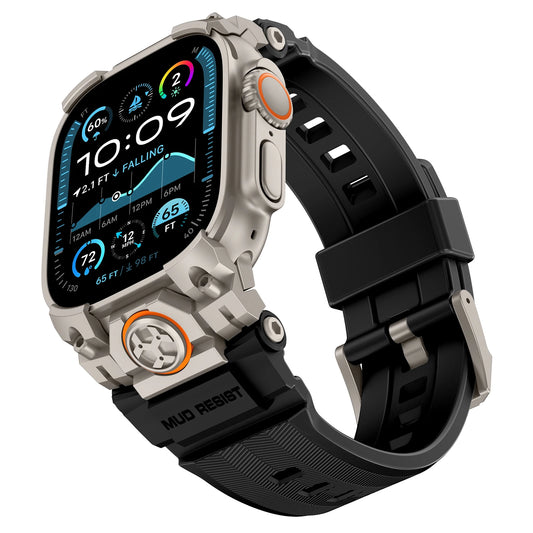 Apple Watch Ultra 3 Rubber Band for Men – Titanium Sport Strap on a rugged smartwatch for outdoor performance.