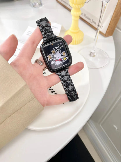 Clear Slim Apple Watch Bracelet showcased on a hand, featuring a transparent acrylic design and a stylish folding clasp.