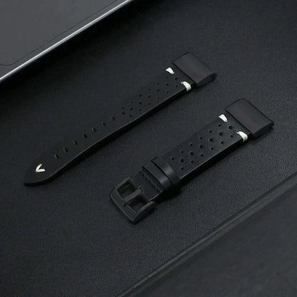 Leather Band for Garmin Fenix 7X/6X/5X, Enduro & MARQ (22/26mm) in black rubber with buckle detail.