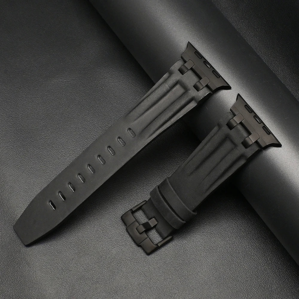 Apple Watch Ultra 3 leather band in black, showcasing durable and stylish design for business and casual use.